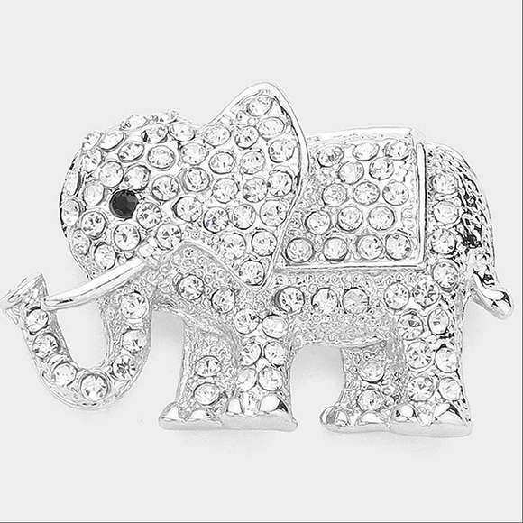Silver Elephant Pave Glass Crystal 1.6" Statement Brooch Pin Bling Accessories - Picture 3 of 3